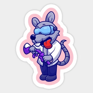 Rat Scientist Holding Tube Laboratory Cartoon Sticker